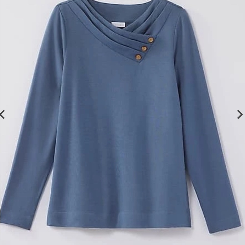 J. Jill Blue Long-Sleeve Button-Accent Top